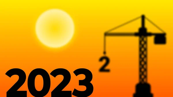 2023 Ilustração Nascer Sol Com Guindaste Embaçado Com 2022 — Fotografia de Stock