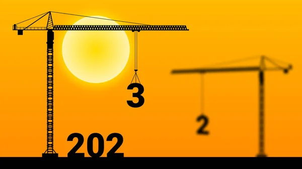 2023 Ilustração Nascer Sol Com Guindaste Embaçado Com 2022 — Fotografia de Stock