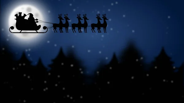 Santa Claus Deer Snow Fall Christmas Night Background — Stock Photo, Image