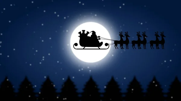 Kerstman Met Herten Met Sneeuw Kerstmis Nacht Achtergrond — Stockfoto