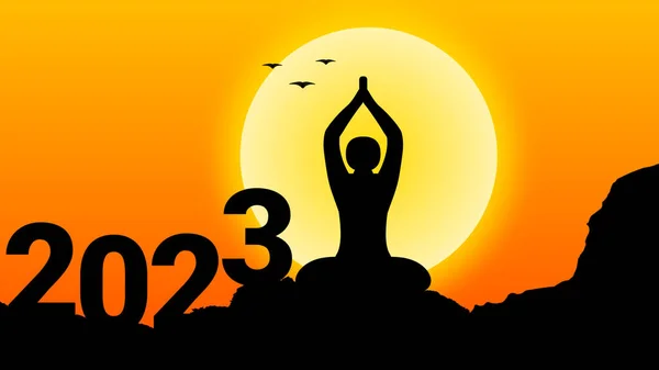 Capodanno Con Meditazione Yoga Uno Stile Vita Sano Concetto Gli — Foto Stock