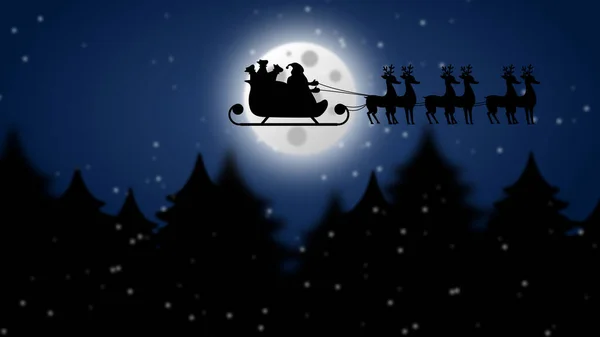 サンタクロースと鹿のクリスマスの背景がぼやけている クリスマスのお祝いイラスト — ストック写真