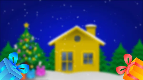Fondo Navideño Con Casa Nevadas Muñecos Nieve Navidad Celebración Ilustración — Foto de Stock