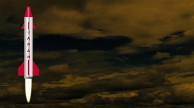 Japon füze resmi ulusal bayrak renginde. Savaş, savunma teknolojisi ve dünya güç kavramı kavramı.