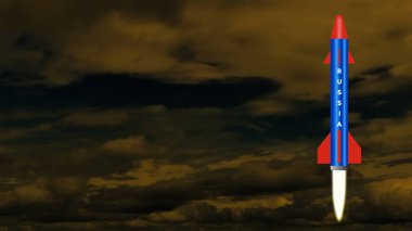 Rus füze görüntüsü ulusal bayrak renginde. Savaş, savunma teknolojisi ve dünya güç kavramı kavramı.