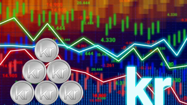 swidish krona value, rate, stock, information and changing diagram animation with silver coin and blur moving charts.