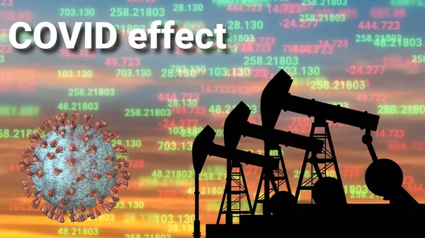 covid effect on crued oil prices, demand in global market illustration.