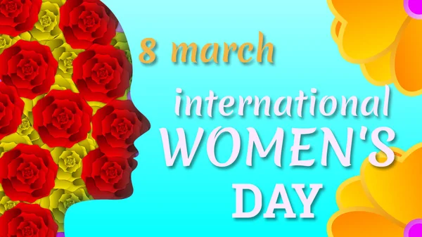 8 march international women\'s day with decorative flowers and women face. women\'s day greetings card background.