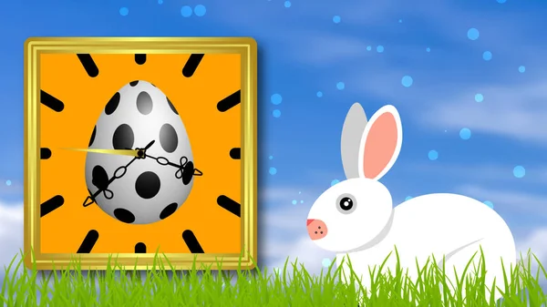 Easter Time Decorative Clock Golden Frame — Stock Photo, Image
