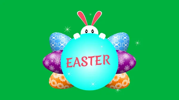 Easter Concept Sticker Green Screen Eggs Bunny — Stock Photo, Image