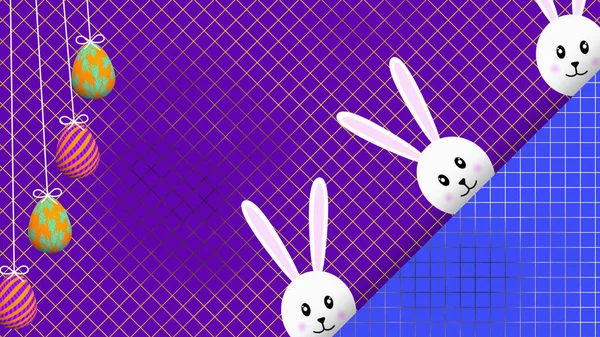 Swinging Eggs Cute Bunny Face Pattern Background Happy Easter Concept — Stok fotoğraf