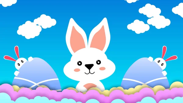 beautiful Easter background with bunny cartoon and Easter eggs. Easter celebration concept.