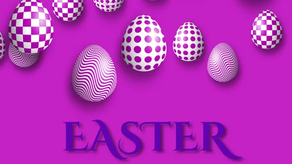 Osterwort Auf Violettem Hintergrund Mit Dekorativen Eiern Frohe Ostern Konzept — Stockfoto