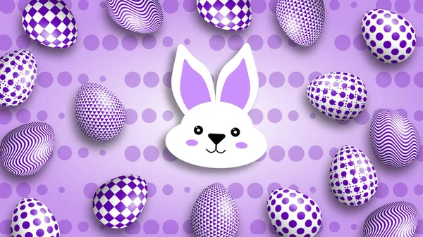 Красивое Фиолетовое Лицо Кролика Фоне Пасхальных Яиц — стоковое фото