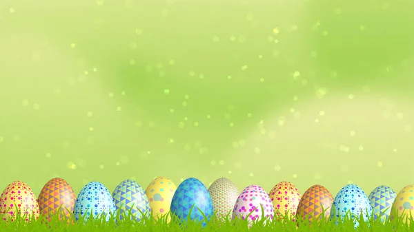 Красочные Пасхальные Яйца Линии Зеленой Земле Травы Глаз Приятный Красивый — стоковое фото