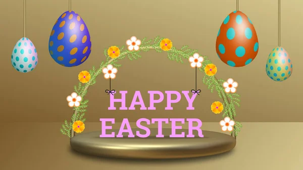 Boldog Húsvéti Kívánságot Díszített Platformon Boldog Húsvéti Ünnepeket Koncepció — Stock Fotó