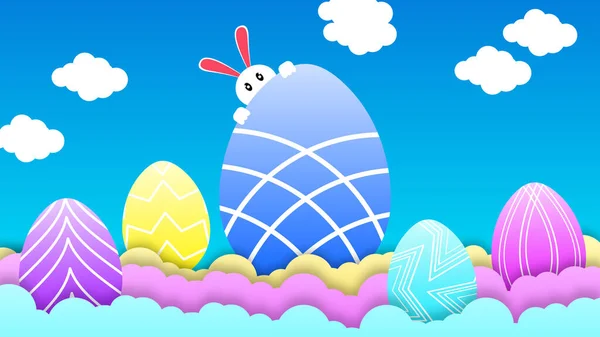 Big Blue Egg Clouds Half Little Bunny Concept Image Easter — Stock Photo, Image