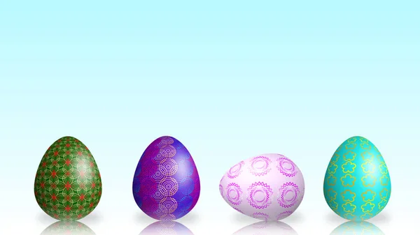 Decorated Easter Eggs Floor Reflect Easter Greetings Space Happy Easter — Stock Photo, Image