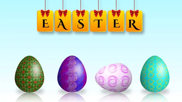 Decorated Easter Eggs Floor Reflect Easter Greetings Space Happy Easter — Stock Photo, Image