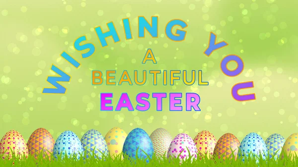 Very Beautiful Easter Greetings Blur Green Background Decorated Beautiful Easter — Stock Photo, Image