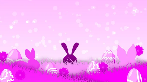 creative Easter illustration using colorful grass, eggs, flowers and bunny. happy Easter holiday concept.