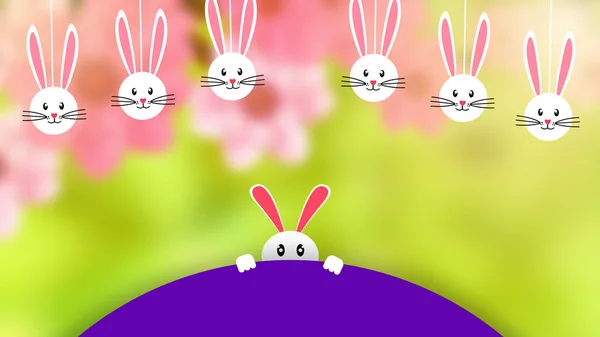 Half Little Bunny Swinging Rabbit Face Green Blur Background Easter — Stock Photo, Image
