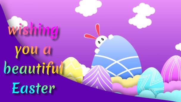 Koncepcja Wielkanocna Przy Użyciu Dużego Niebieskiego Jaja Chmury Króliczka Nieba — Wideo stockowe