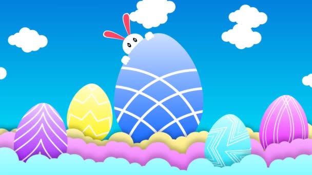 Kék Tojás Nyuszi Felhő Animáció Húsvéti Ünnepre — Stock videók