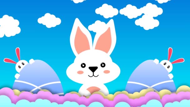 Блакитне Яйце Кролик Хмарна Анімація Великодня — стокове відео