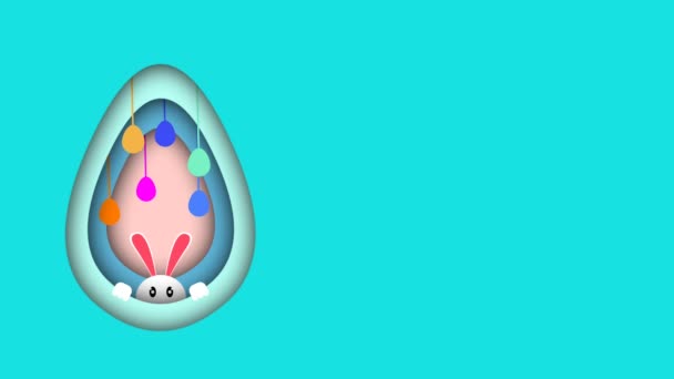 Красивая Анимация Празднования Пасхи Маленьким Кроликом Форме Яйца Размахивая Яйцами — стоковое видео