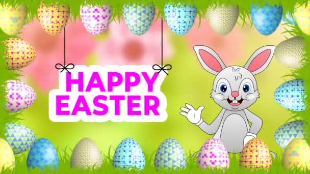 Húsvéti Üdvözlet Dekoratív Keret Nyuszi Rajzfilm — Stock videók
