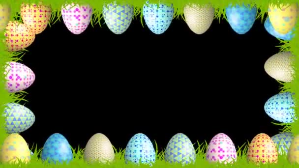 Marco Decorado Con Hermosos Huevos Sobre Fondo Negro — Vídeo de stock
