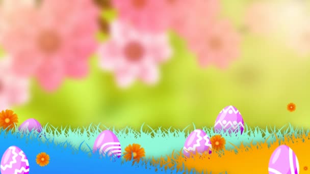 Красива Анімація Використанням Кролика Яєць Квітів Трав Яних Земель Зеленому — стокове відео
