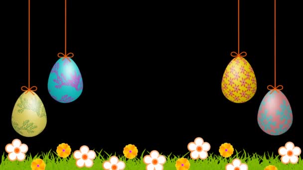 Schwungvolle Eier Auf Schwarzem Hintergrund Mit Blumen Dekoriert — Stockvideo