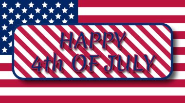 Ulusal Amerikan bayrağı üzerine 4 Temmuz metniniz kutlu olsun. ABD 'de bağımsızlık gününü kutlama kavramı.