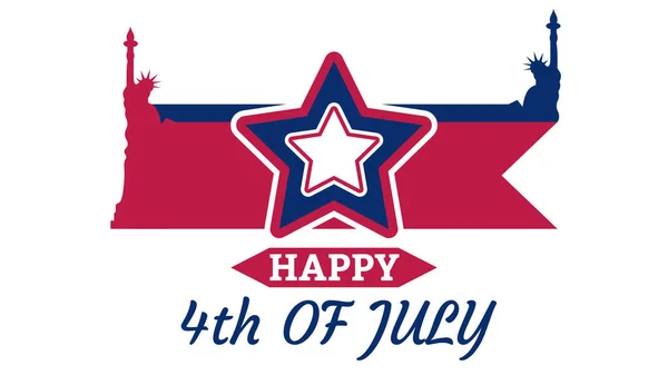 Feliz Julho Adesivo Animado Usando Grande Estrela Dois Ícones Liberty — Fotografia de Stock