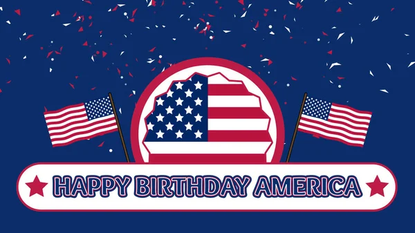 happy birthday America animated sticker with two waving national flag. concept for celebrating independence day in usa.