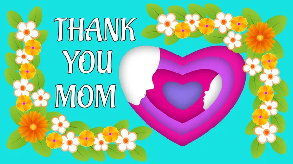 Danke Mama Grußlinie Mit Blumen Und Mutter Sohn Ikone Dekoriert — Stockfoto