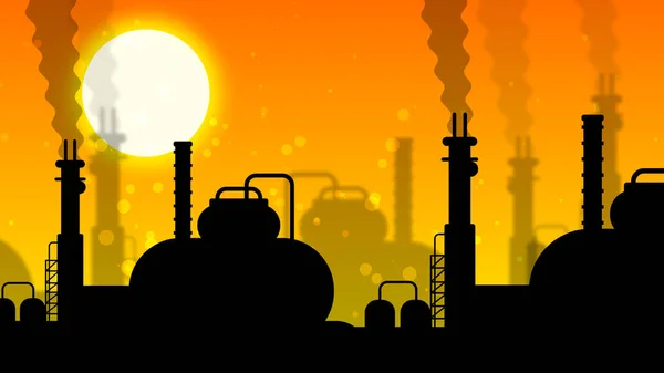 Industrielle Illustration Bei Sonnenaufgang Schwarze Industrie Ikone Und Schwebende Kreise — Stockfoto