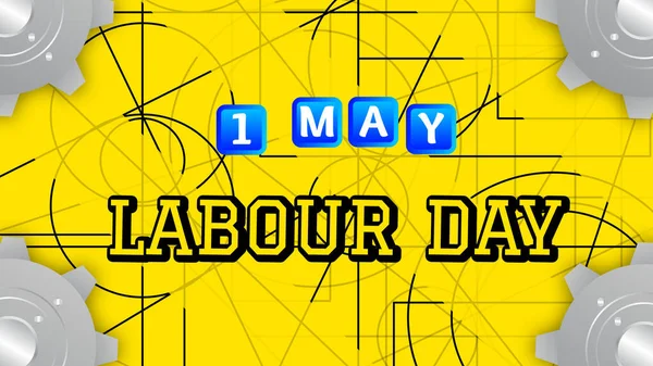 first may labour day text on gear and shape background. happy labor day concept.