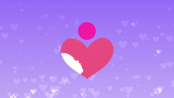 有创意的母子关系图标在紫色背景的心脏形状 母亲节的概念 — 图库照片