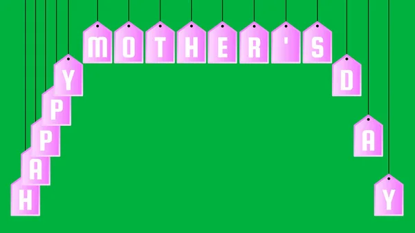緑の画面上で母の日ピンクの色のタグをスイング — ストック写真