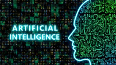 Parlak işlemci hattı olan ve tam formda olan insan yüzü. Dünyayı ve iş akışını değiştiren yaratıcı ai teknolojisi kavramı.