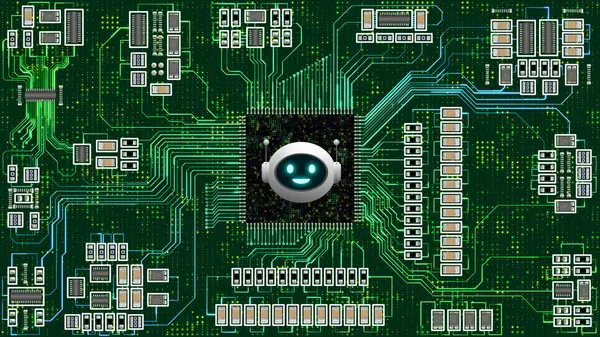circuit board with artificial intelligence power. how ai chatbot working, ai using different chips to processing and understanding concept