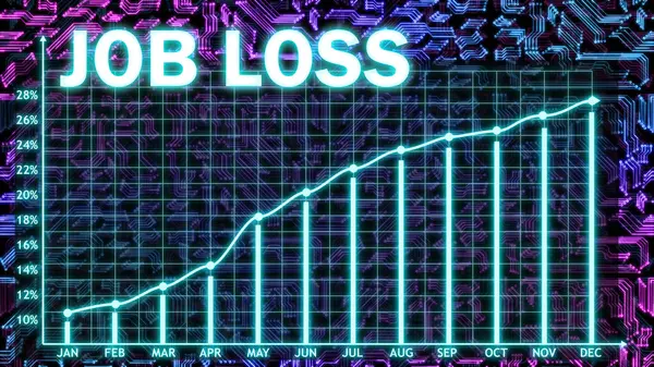job loss bright graph illustration with number and data. day by day increasing number of job less peoples in the world through advanced ai technology