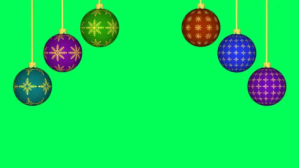 swinging Christmas Ball on green screen. Christmas decorations image.