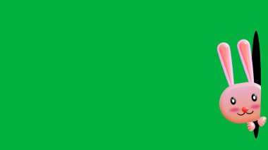 Güzel pembe tavşan yeşil ekrandaki kara delik çiziminden bakıyor..