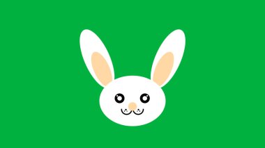 Şirin ve güzel beyaz tavşan çizimi yeşil ekranda küçük bir gülümsemeyle.