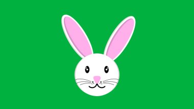 Yeşil ekranda gülümseyen beyaz tavşan ikonu. Paskalya tatili ve kutlama konsepti.