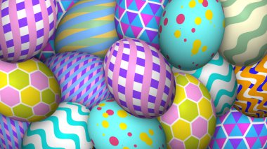 Tam ekran dekore edilmiş ve renkli paskalya yumurtaları. Paskalya tatili geçmişi. Renkli yumurtalar.